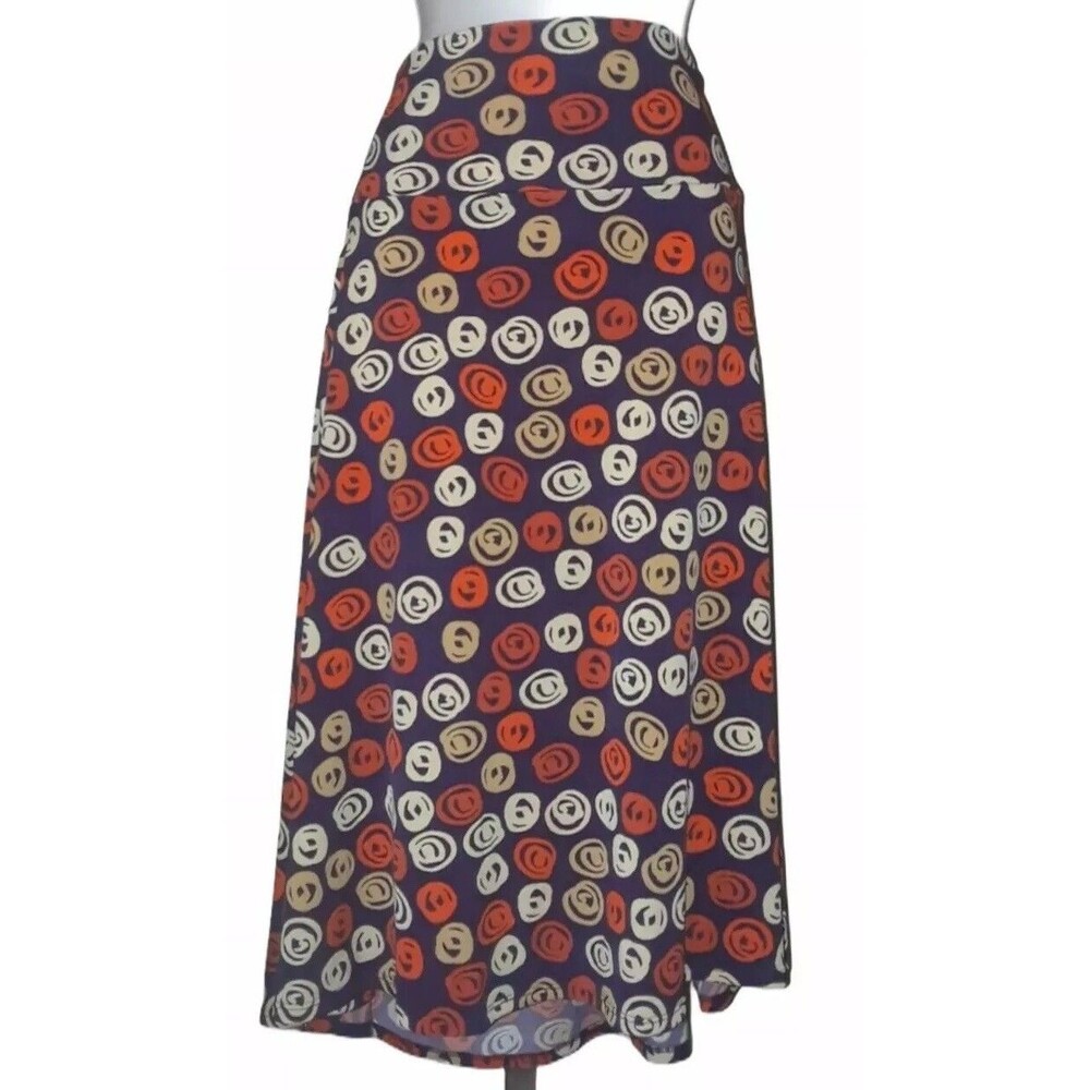 LulaRoe Purple Orange Tan Cirlcle Print Stretch Skirt Medium